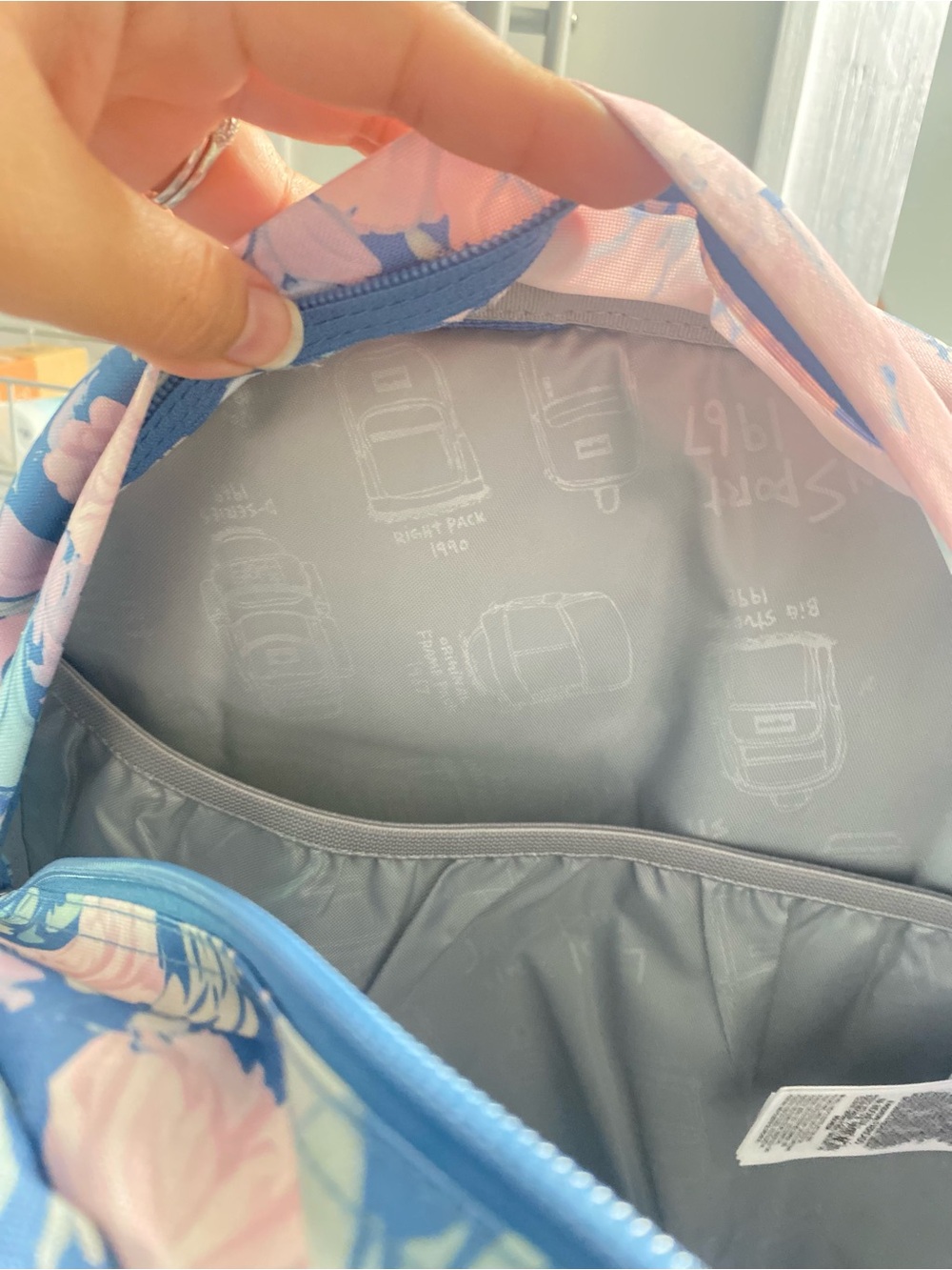 JanSport Blue and Pink Floral Backpack - Picture 2 of 7